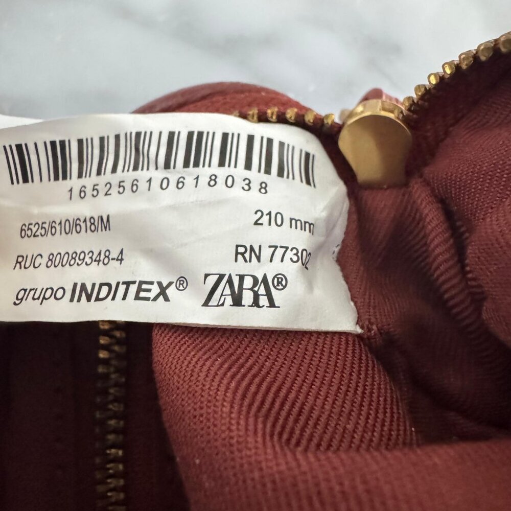 Zara Mini Leather Barrel Bag • Red Brown • Double Zip • Crossbody - Picture 3 of 9